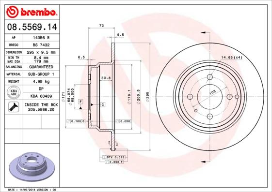 Brembo 08.5569.14 - Bremžu diski www.autospares.lv