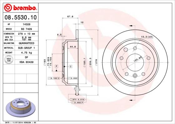 Brembo 08.5530.10 - Bremžu diski www.autospares.lv