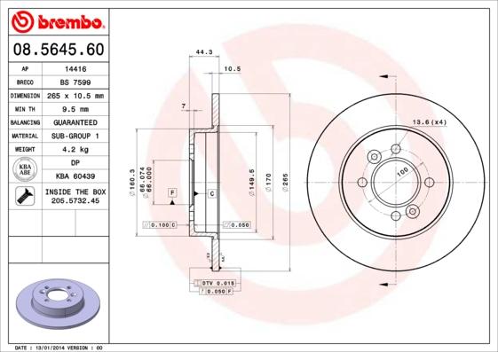 Brembo 08.5645.60 - Bremžu diski www.autospares.lv