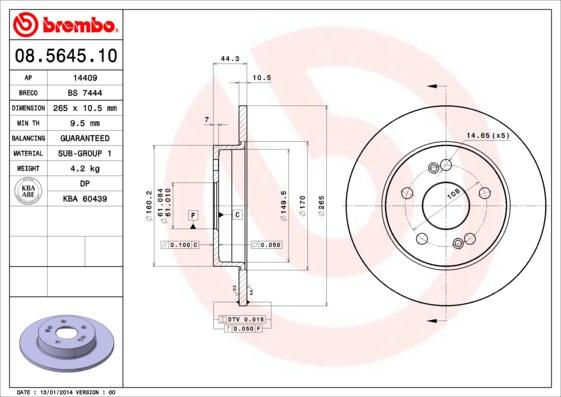 Brembo 08.5645.10 - Bremžu diski autospares.lv