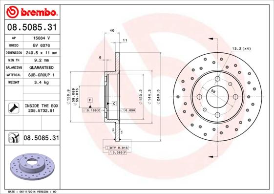 Brembo 08.5085.31 - Bremžu diski www.autospares.lv