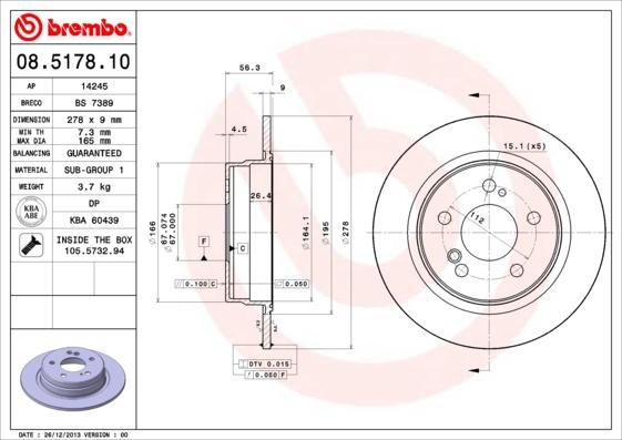 Brembo 08.5178.10 - Bremžu diski www.autospares.lv