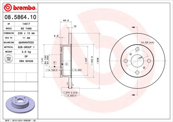 Brembo 08.5864.10 - Bremžu diski autospares.lv