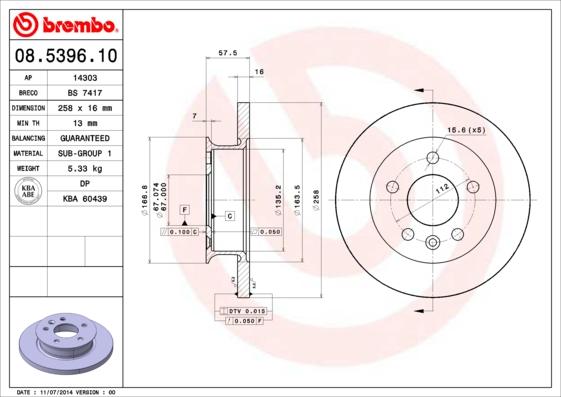 Brembo 08.5396.10 - Bremžu diski www.autospares.lv