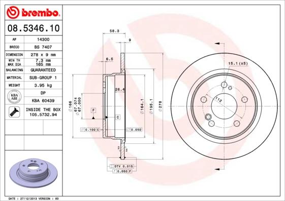 Brembo 08.5346.10 - Bremžu diski www.autospares.lv