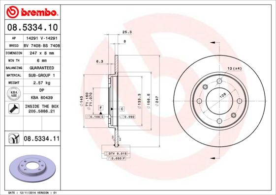 Brembo 08.5334.11 - Тормозной диск www.autospares.lv