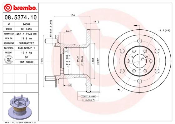 Brembo 08.5374.10 - Bremžu diski www.autospares.lv