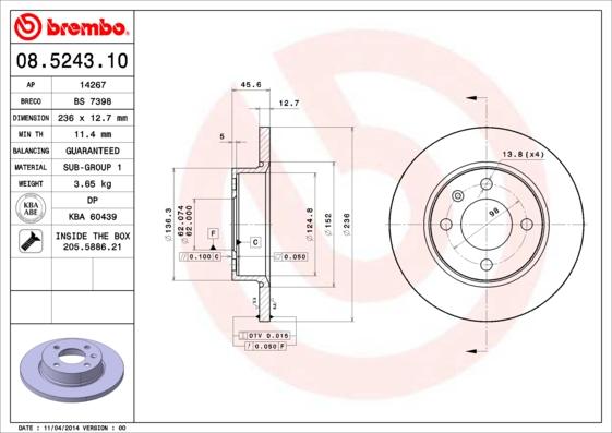 Brembo 08.5243.10 - Bremžu diski www.autospares.lv