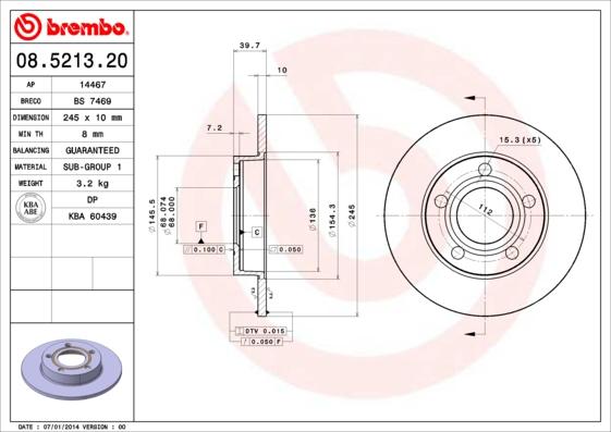 Brembo 08.5213.20 - Тормозной диск www.autospares.lv