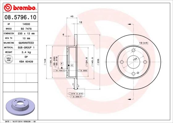 Brembo 08.5796.10 - Bremžu diski www.autospares.lv