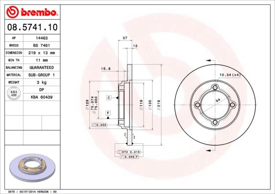 Brembo 08.5741.10 - Bremžu diski www.autospares.lv