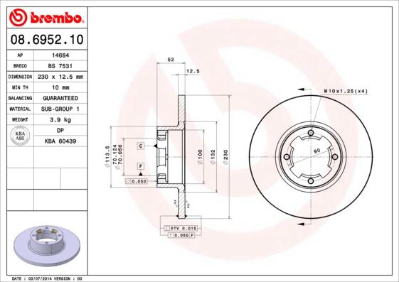 Brembo 08.6952.10 - Bremžu diski www.autospares.lv