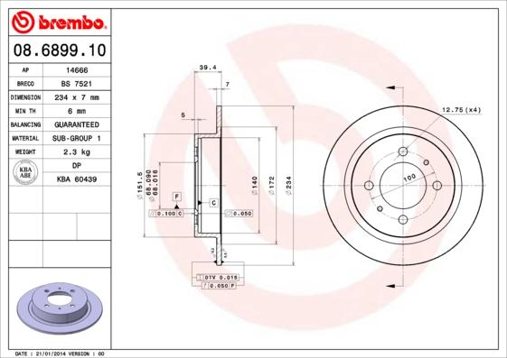 Brembo 08.6899.10 - Bremžu diski autospares.lv