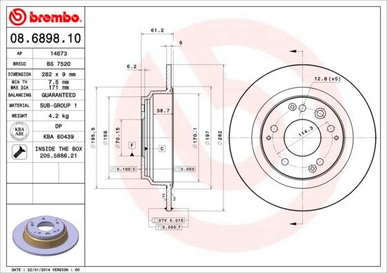 Brembo 08.6898.10 - Bremžu diski www.autospares.lv