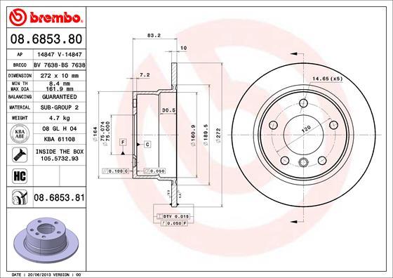 Brembo 08.6853.81 - Bremžu diski www.autospares.lv