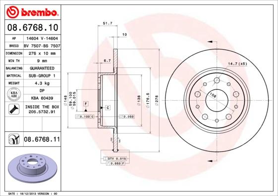 Brembo 08.6768.11 - Bremžu diski autospares.lv