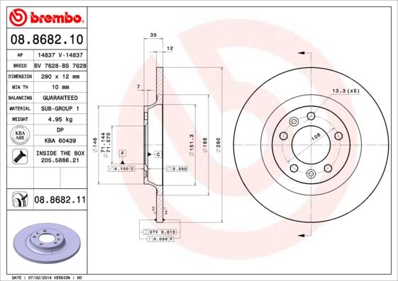 Brembo 08.8682.10 - Bremžu diski autospares.lv