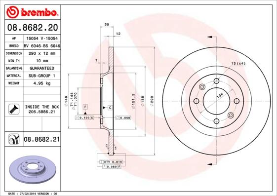 Brembo 08.8682.20 - Bremžu diski autospares.lv