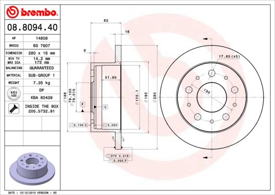 Brembo 08.8094.40 - Тормозной диск www.autospares.lv