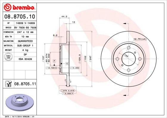 Brembo 08.8705.11 - Bremžu diski www.autospares.lv