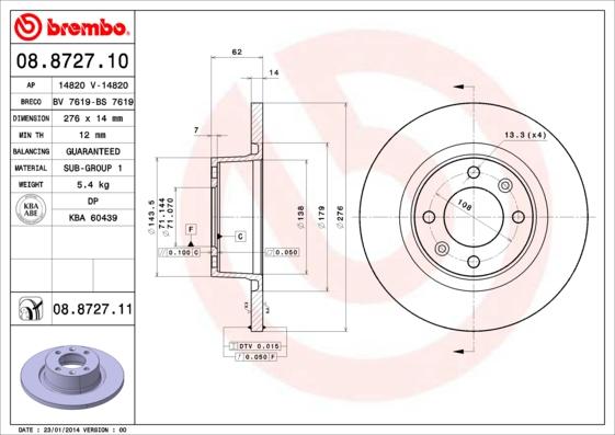 Brembo 08.8727.11 - Тормозной диск www.autospares.lv