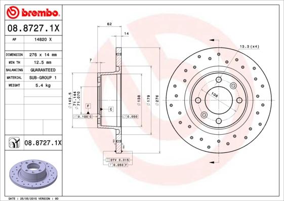 Brembo 08.8727.1X - Bremžu diski www.autospares.lv