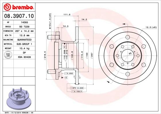 Brembo 08.3907.10 - Bremžu diski autospares.lv