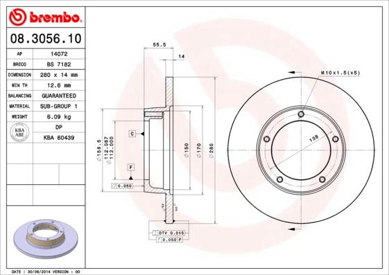 Brembo 08.3056.10 - Bremžu diski www.autospares.lv