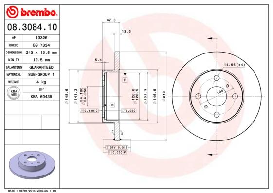 Brembo 08.3084.10 - Bremžu diski www.autospares.lv