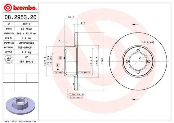 Brembo 08.2953.20 - Bremžu diski autospares.lv