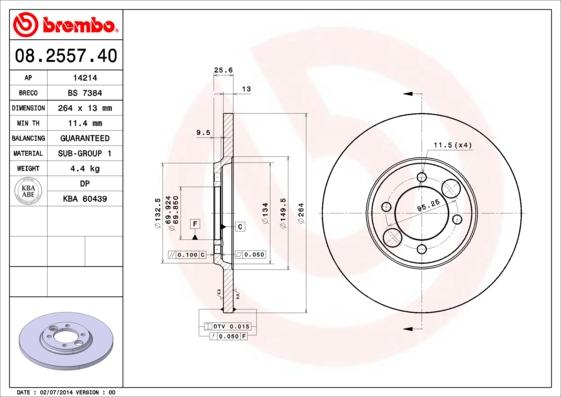 Brembo 08.2557.40 - Bremžu diski www.autospares.lv