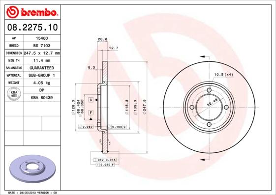 Brembo 08.2275.10 - Bremžu diski autospares.lv