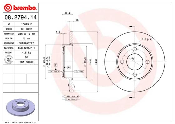 Brembo 08.2794.14 - Bremžu diski autospares.lv