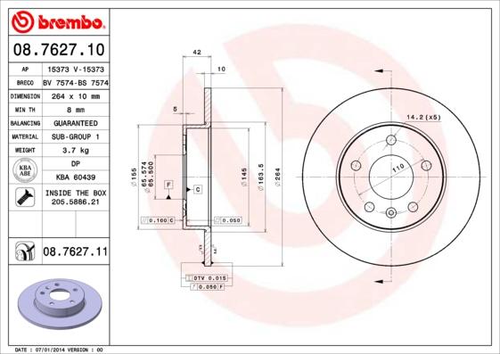 Brembo 08.7627.10 - Bremžu diski www.autospares.lv