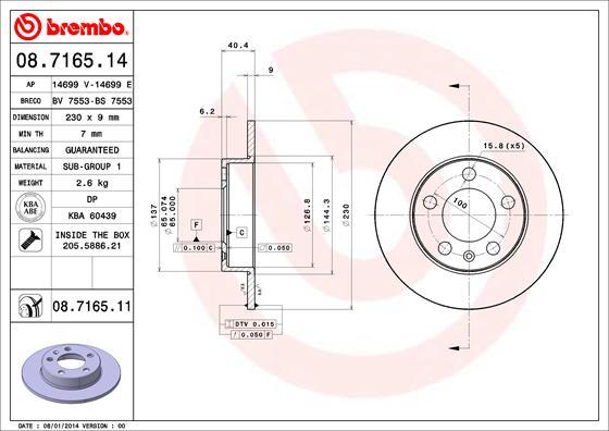 Brembo 08.7165.14 - Тормозной диск www.autospares.lv