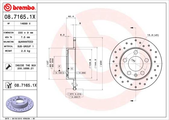 Brembo 08.7165.1X - Bremžu diski autospares.lv