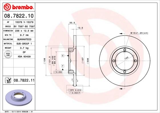 Brembo 08.7822.10 - Bremžu diski www.autospares.lv