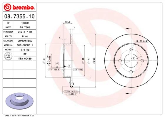 Brembo 08.7355.10 - Bremžu diski www.autospares.lv