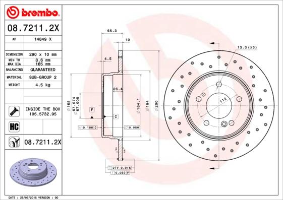 Brembo 08.7211.2X - Bremžu diski www.autospares.lv