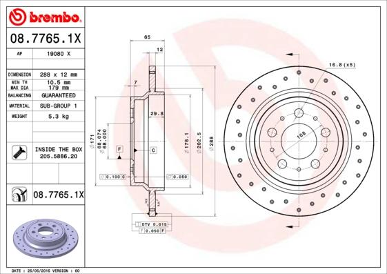 Brembo 08.7765.1X - Bremžu diski www.autospares.lv