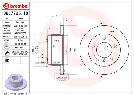 Brembo 08.7725.10 - Bremžu diski www.autospares.lv