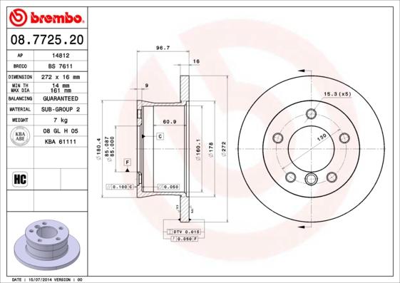 Brembo 08.7725.20 - Bremžu diski www.autospares.lv