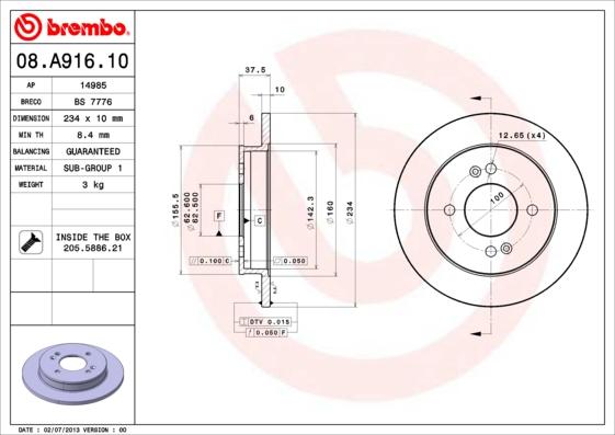 Brembo 08.A916.10 - Bremžu diski www.autospares.lv