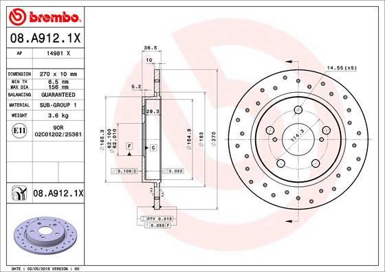 Brembo 08.A912.1X - Bremžu diski www.autospares.lv