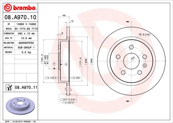 Brembo 08.A970.11 - Bremžu diski autospares.lv