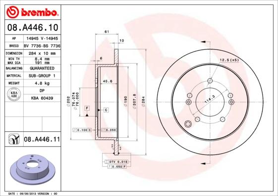 Brembo 08.A446.10 - Bremžu diski www.autospares.lv