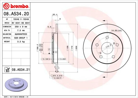 Brembo 08.A534.21 - Bremžu diski autospares.lv