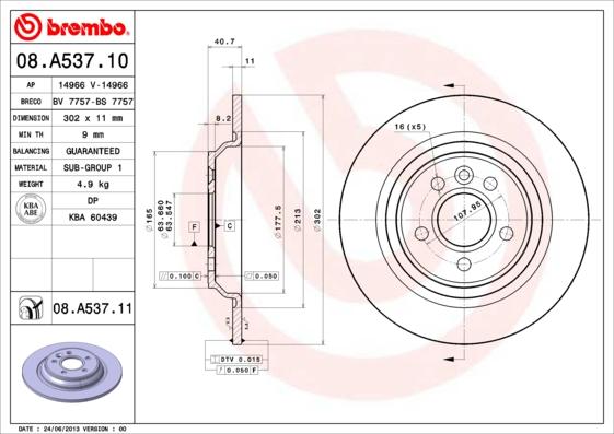 Brembo 08.A537.11 - Bremžu diski www.autospares.lv