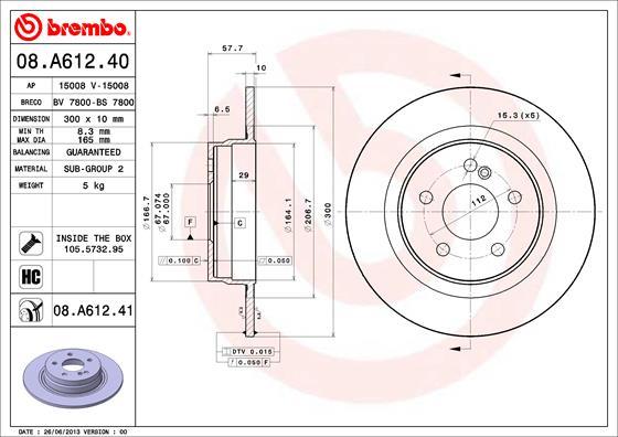 Brembo 08.A612.41 - Bremžu diski www.autospares.lv