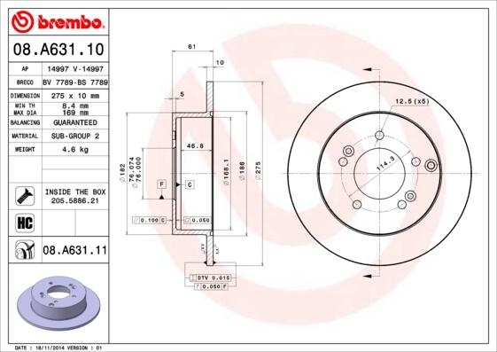 Brembo 08.A631.11 - Bremžu diski www.autospares.lv